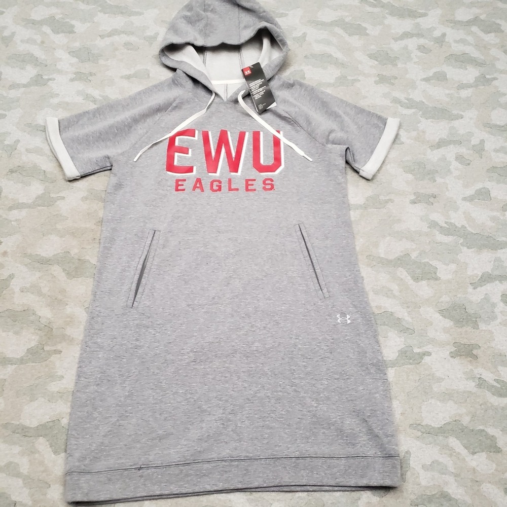 Under Armour Sweater Dress Womens Medium Gray Hooded Short Sleeve NWT
